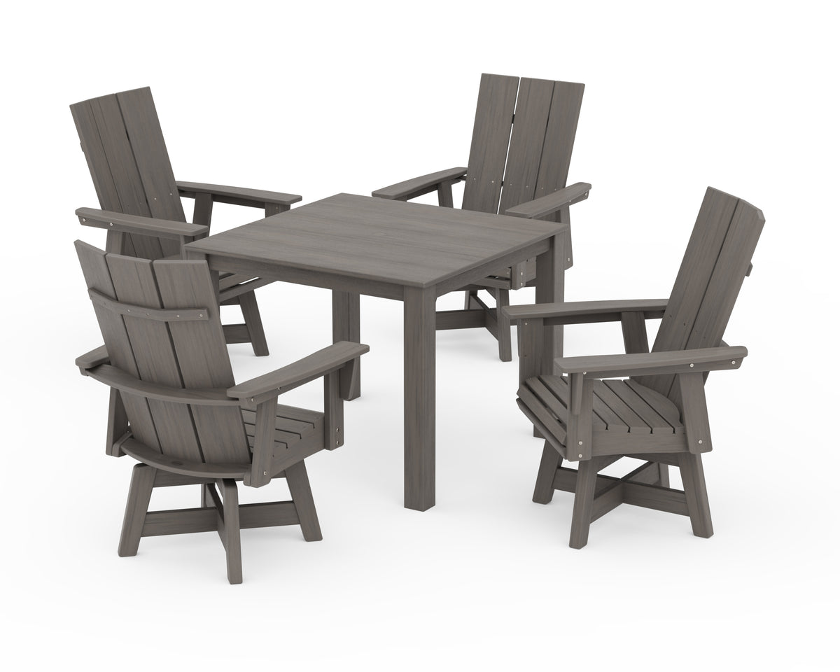 POLYWOOD Modern Curveback Adirondack 5-Piece Parsons Swivel Dining Set in Driftwood