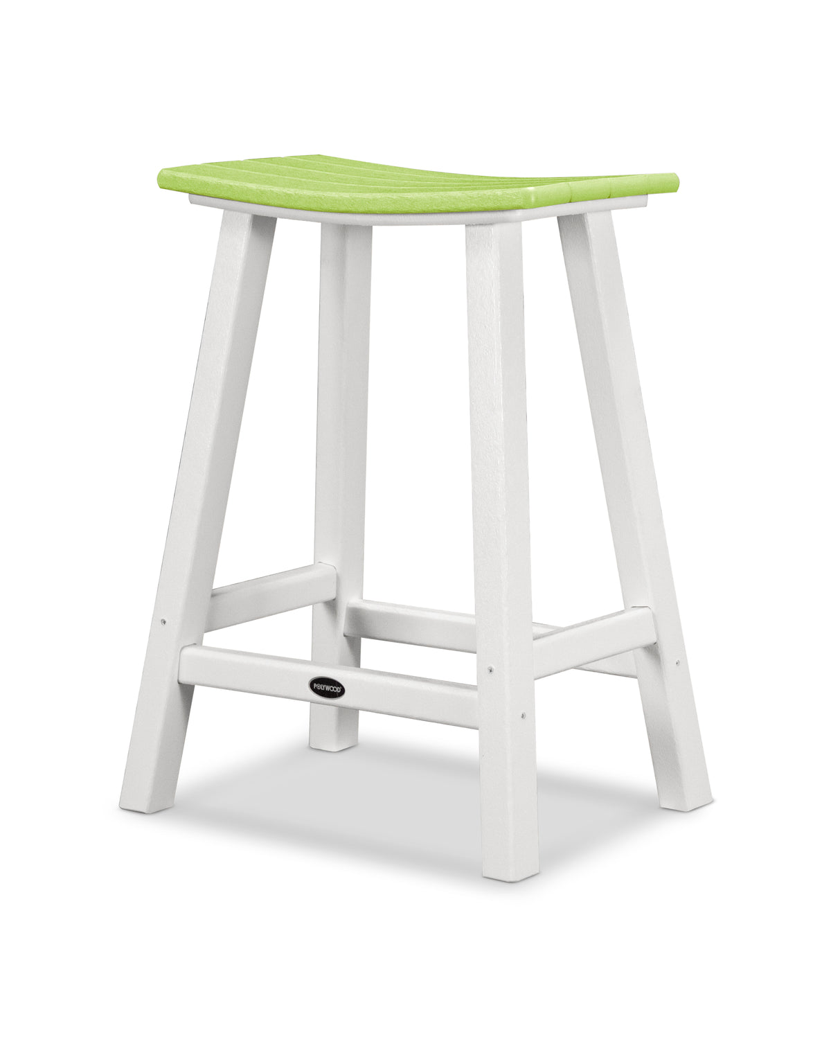 POLYWOOD Contempo 24" Saddle Counter Stool in White / Lime