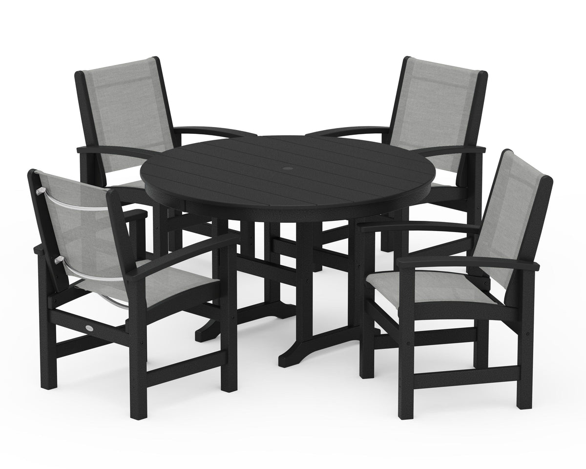 POLYWOOD Coastal 5-Piece Round Farmhouse Dining Set in Black / Metallic