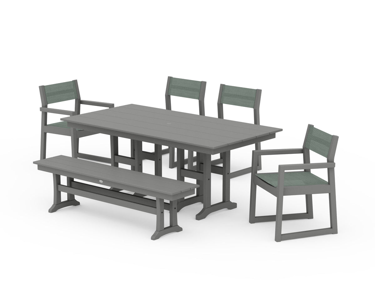 POLYWOOD EDGE Sling 6-Piece Farmhouse Dining Set in Slate Grey / Dupioni Sea Mist