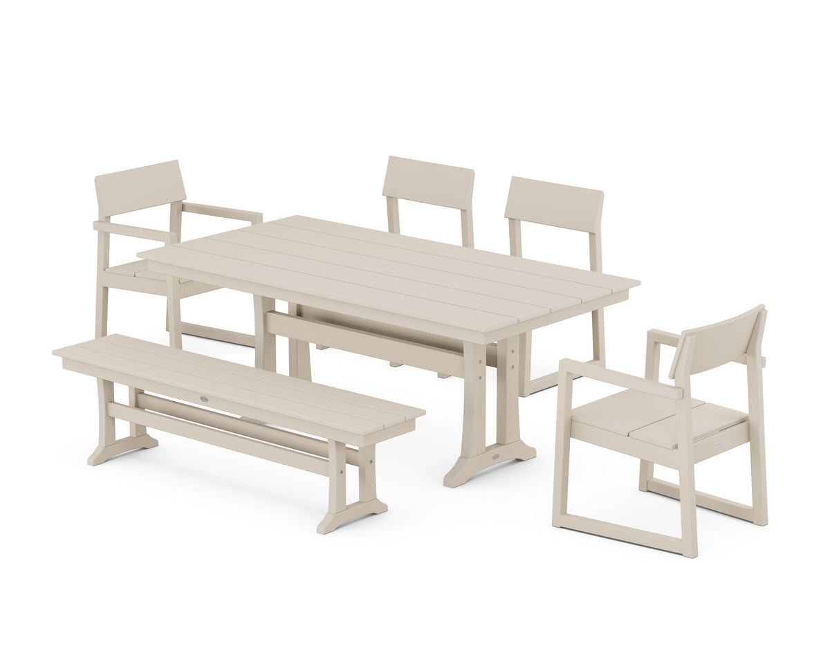 POLYWOOD EDGE 6-Piece Farmhouse Dining Set with Trestle Legs in Sand