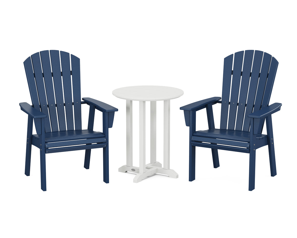 POLYWOOD Nautical Adirondack 3-Piece Round Bistro Dining Set in Navy / White