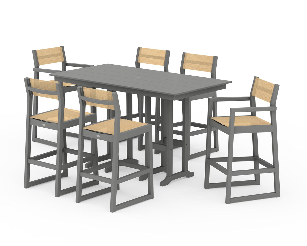 POLYWOOD EDGE Sling 7-Piece Farmhouse Bar Set in Slate Grey / Dupioni Apricot