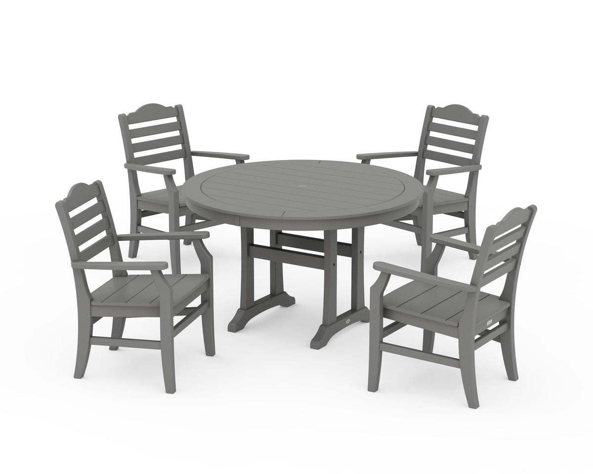 POLYWOOD Savannah 5-Piece Round Dining Set with Trestle Legs in Slate Grey