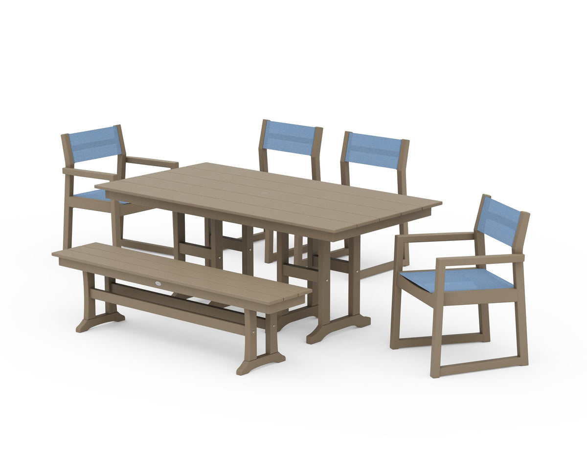 POLYWOOD EDGE Sling 6-Piece Farmhouse Dining Set in Vintage Sahara / Poolside