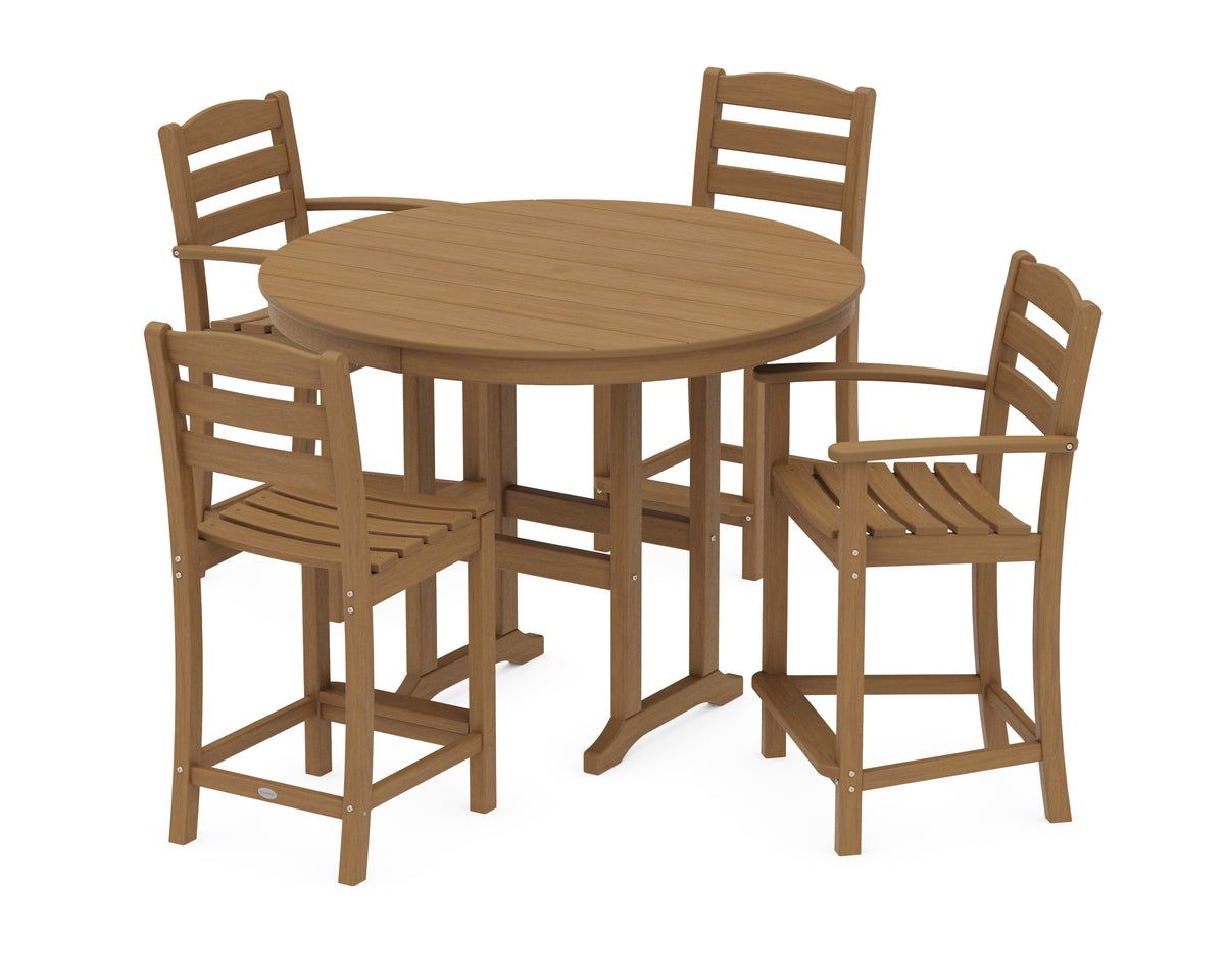 POLYWOOD La Casa Café 5-Piece Round Farmhouse Counter Dining Set in Natural