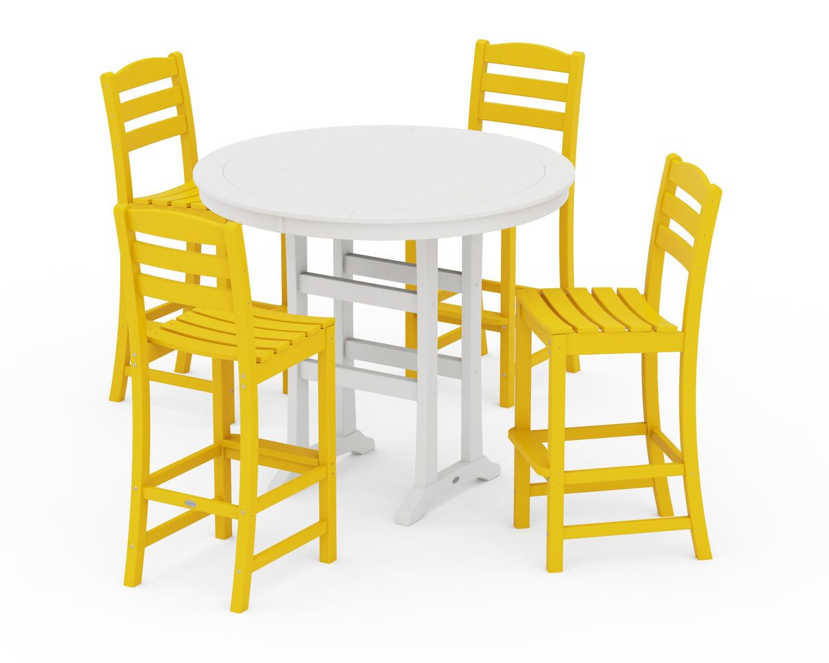 POLYWOOD La Casa Café 5-Piece Side Chair Bar Dining Set in Lemon / White