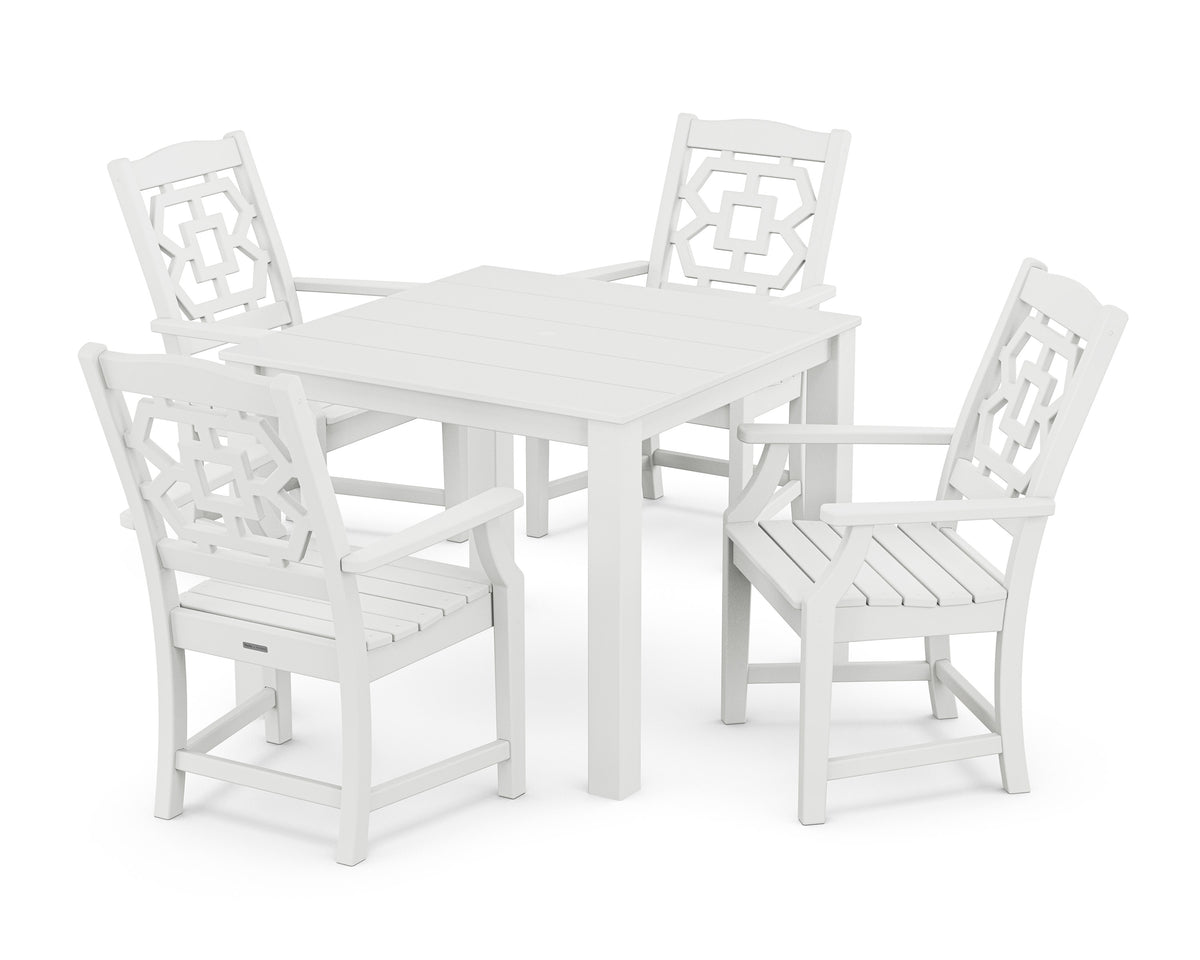 POLYWOOD Chinoiserie 5-Piece Parsons Dining Set in White