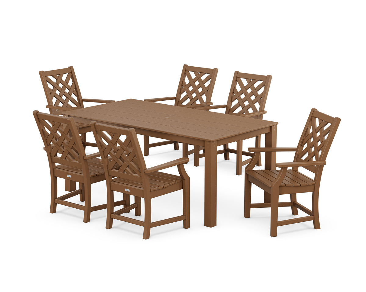 POLYWOOD Wovendale Arm Chair 7-Piece Parsons Dining Set in Teak