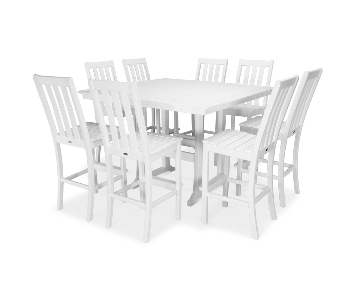POLYWOOD Vineyard 9-Piece Nautical Trestle Bar Set in Vintage White
