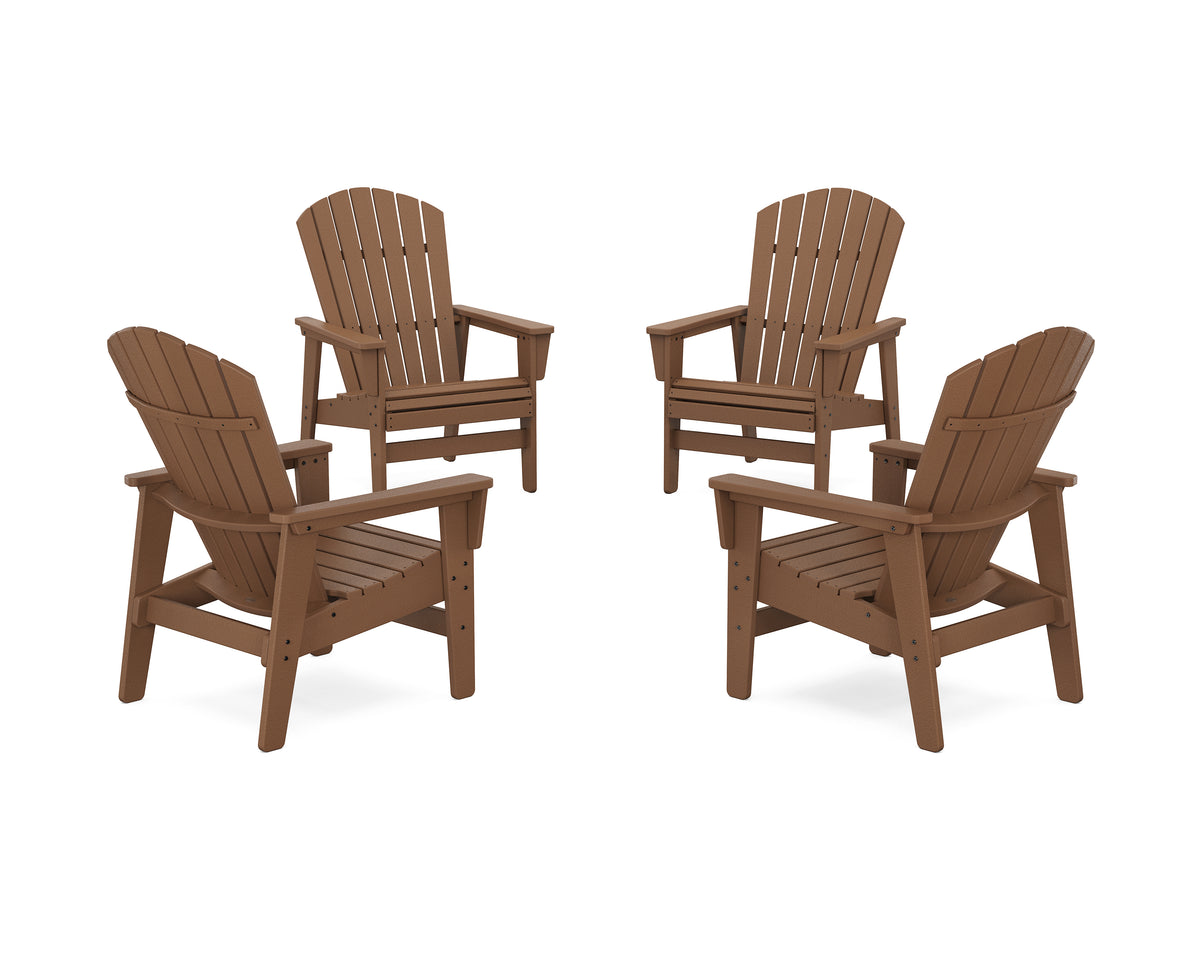 POLYWOOD 4-Piece Nautical Grand Upright Adirondack Chair Conversation Set in Teak