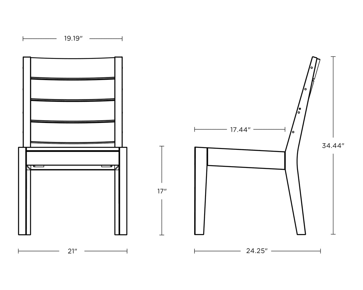 POLYWOOD Latitude Dining Side Chair dimension drawing with width, depth and height measurements