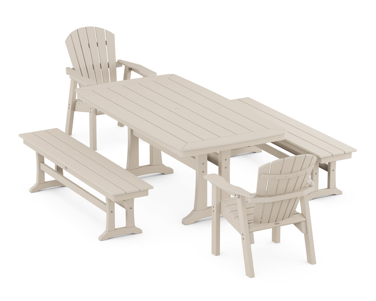 POLYWOOD Seashell 5-Piece Dining Set with Trestle Legs - 38" x 73" Table in Sand