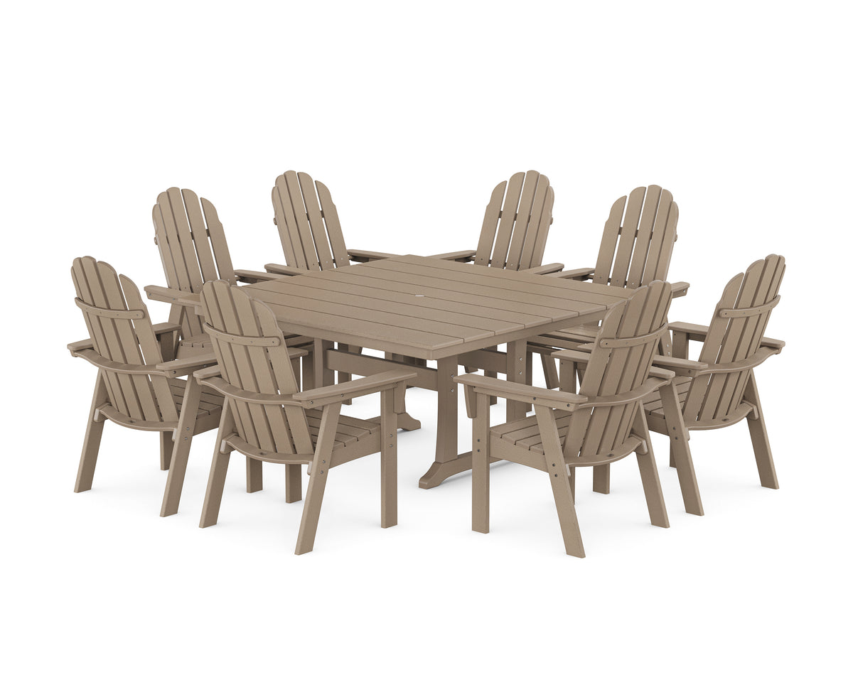 POLYWOOD Vineyard Curveback Adirondack 9-Piece Square Farmhouse Dining Set with Trestle Legs in Vintage Sahara