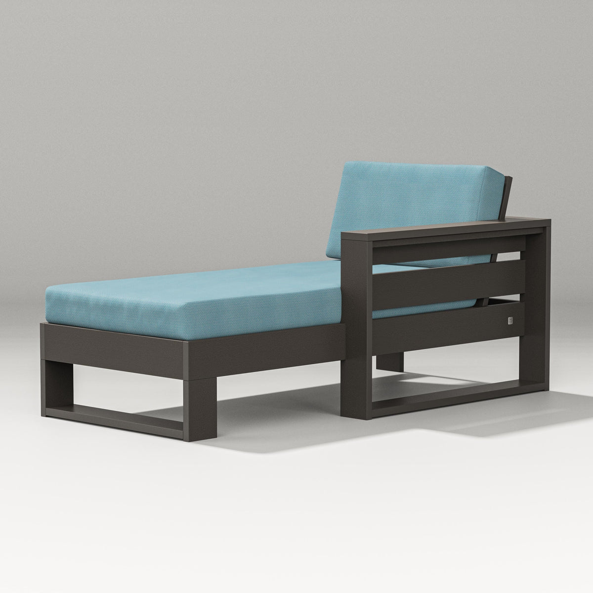 POLYWOOD Latitude Modular Right Arm Chaise in Vintage Coffee / Lattice Sky Blue