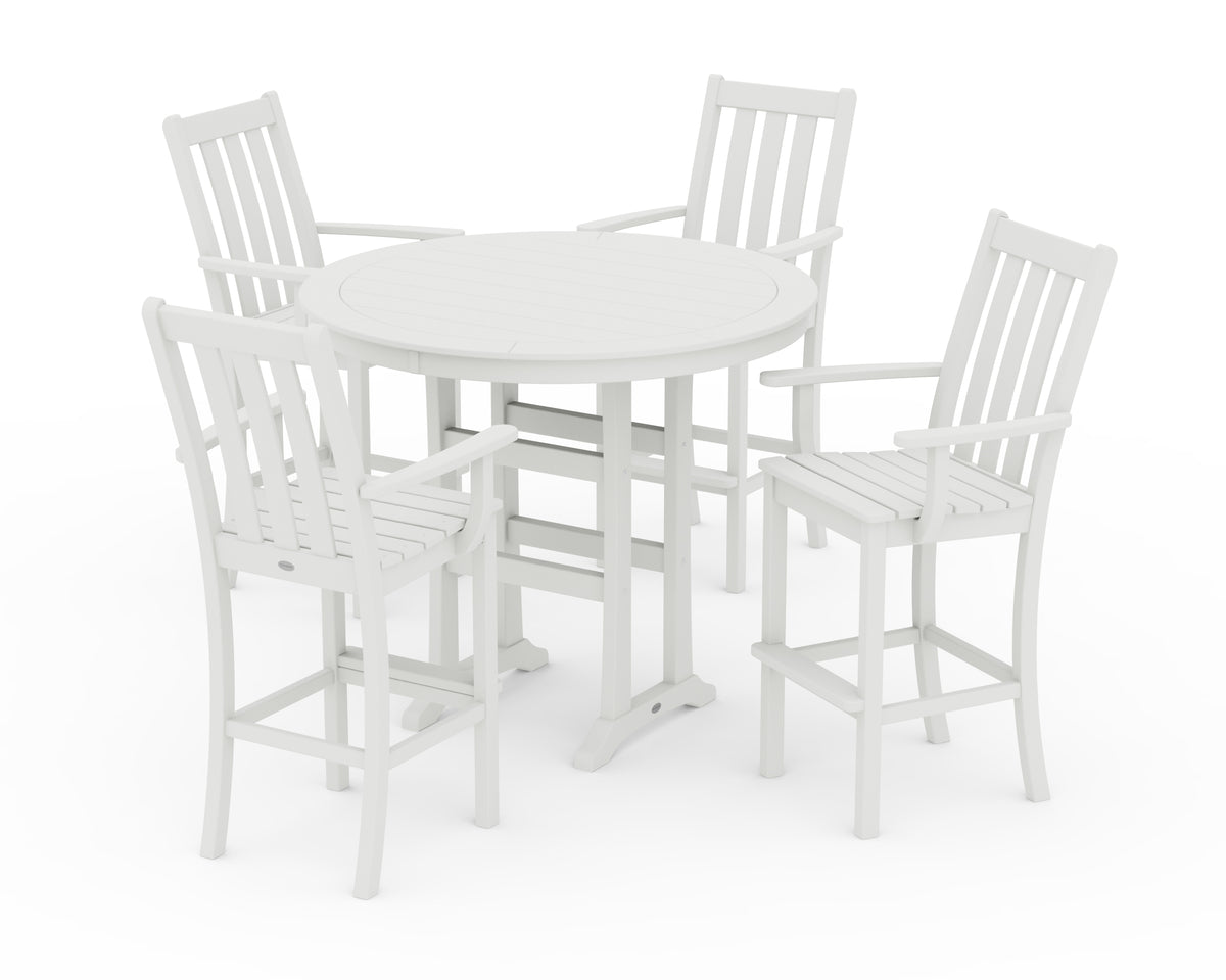 POLYWOOD Vineyard 5-Piece Round Bar Set in Vintage White
