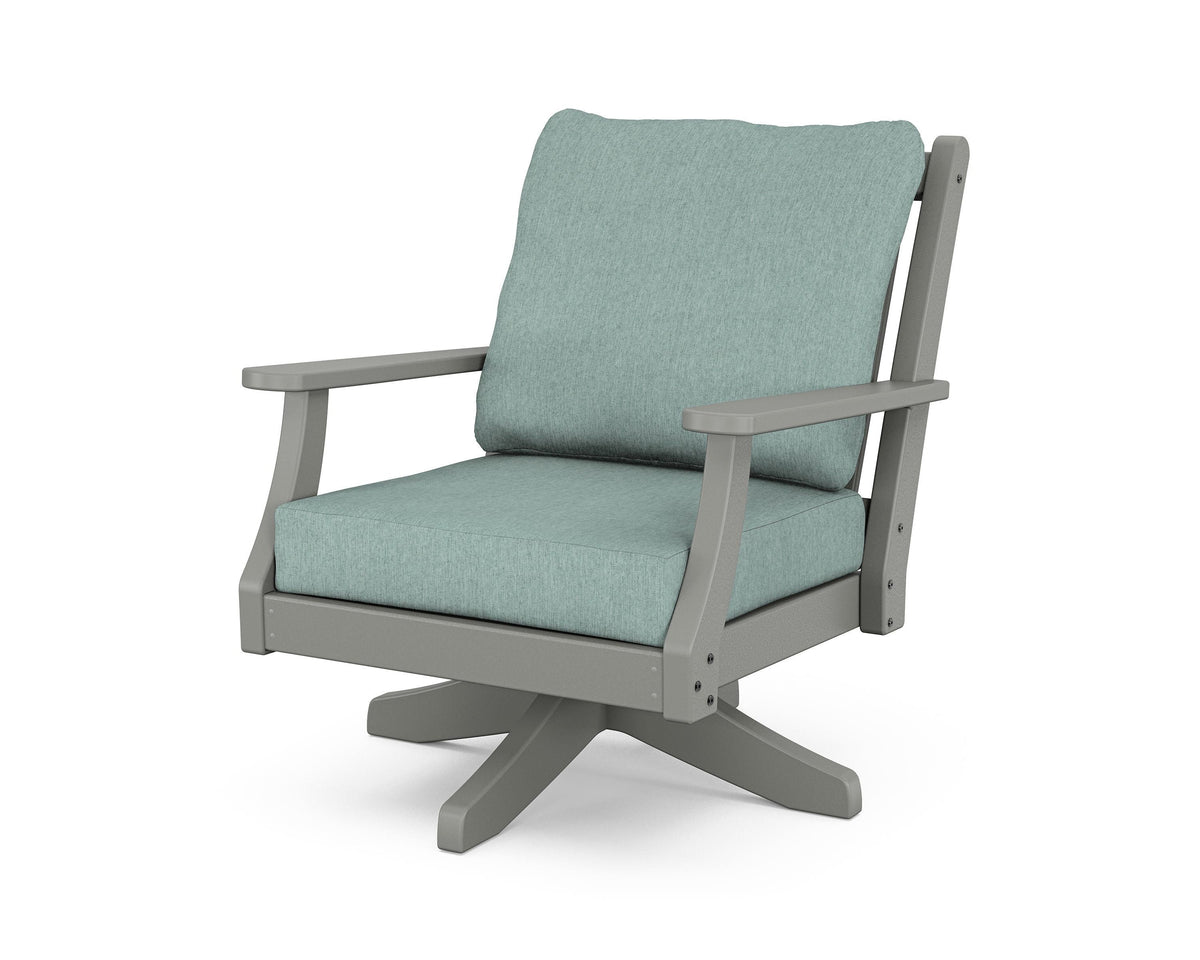 POLYWOOD Wovendale Deep Seating Swivel Chair in Slate Grey / Glacier Spa