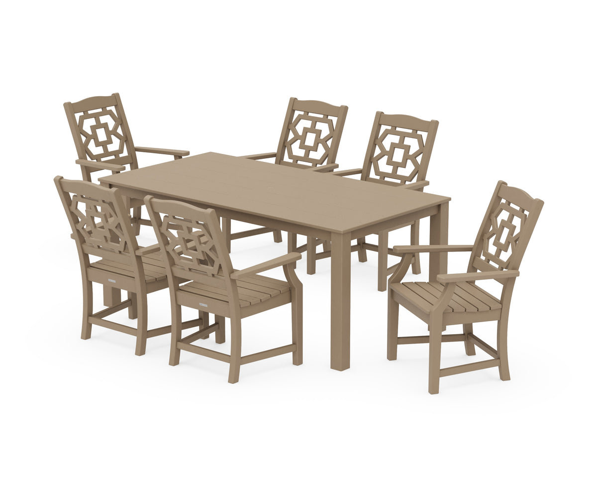 POLYWOOD Chinoiserie Arm Chair 7-Piece Parsons Dining Set in Vintage Sahara
