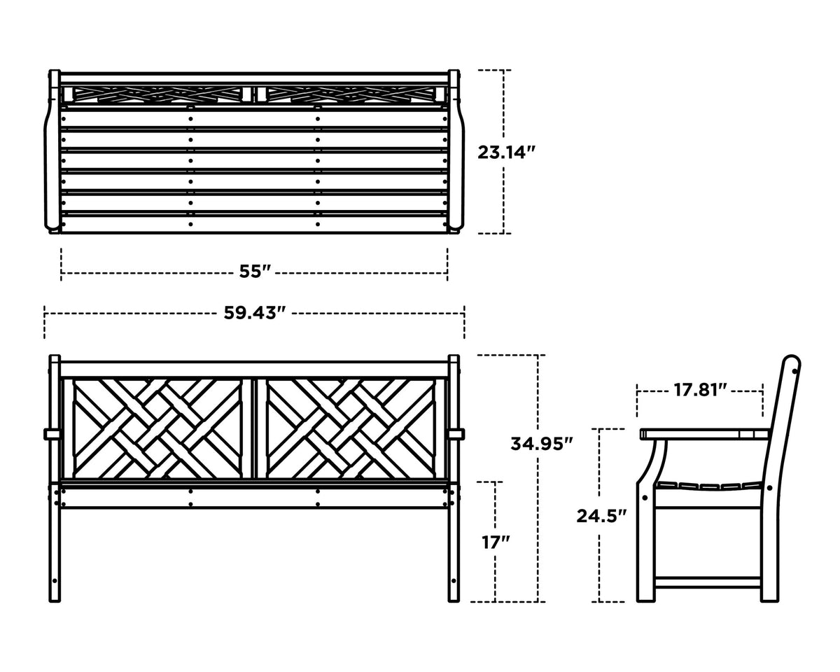 POLYWOOD Wovendale 60" Bench dimensions