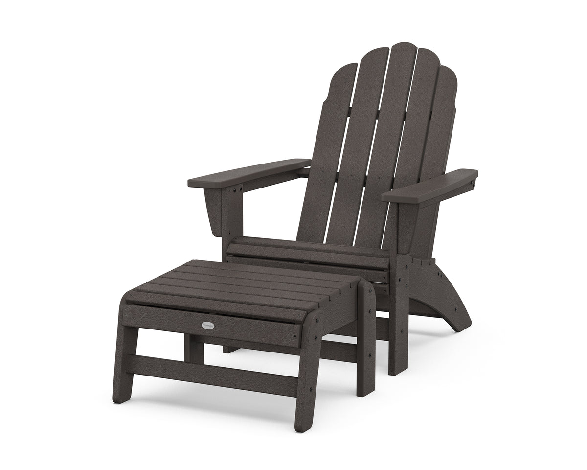 POLYWOOD Vineyard Grand Adirondack Chair with Ottoman in Vintage Coffee