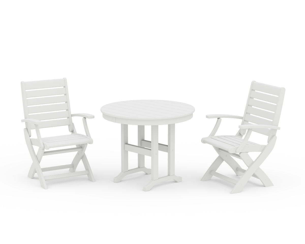 POLYWOOD Signature Folding Chair 3-Piece Round Farmhouse Dining Set in White