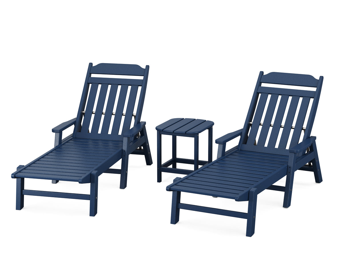 POLYWOOD Cottage 3-Piece Chaise Set with Arms in Navy