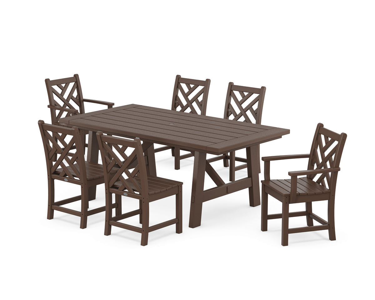 POLYWOOD Chippendale 7-Piece Rustic Farmhouse Dining Set in Mahogany