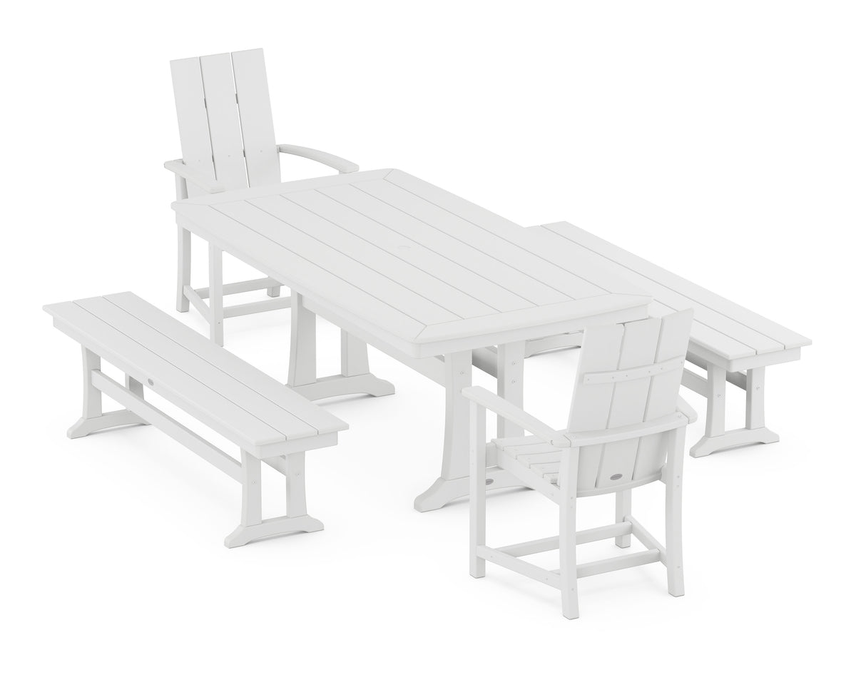 POLYWOOD Modern Adirondack 5-Piece Dining Set with Trestle Legs - 38" x 73" Table in White