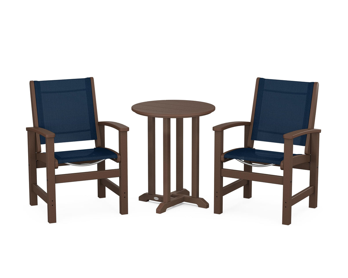 POLYWOOD Coastal 3-Piece Round Bistro Dining Set in Mahogany / Navy Blue