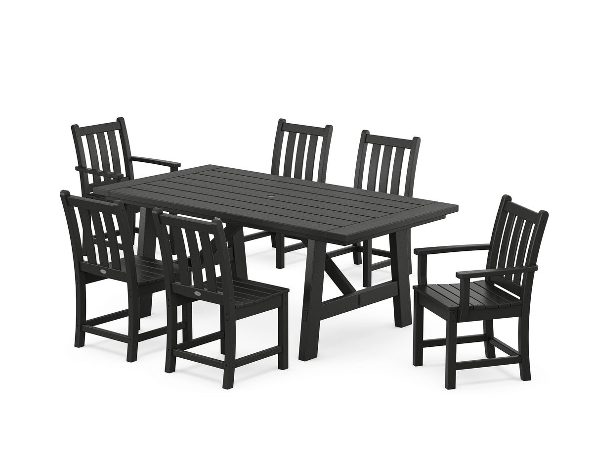 POLYWOOD Traditional Garden 7-Piece Rustic Farmhouse Dining Set in Black