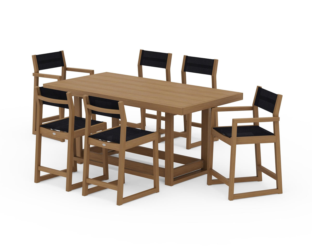 POLYWOOD EDGE Sling 7-Piece Counter Table Set in Natural / Black