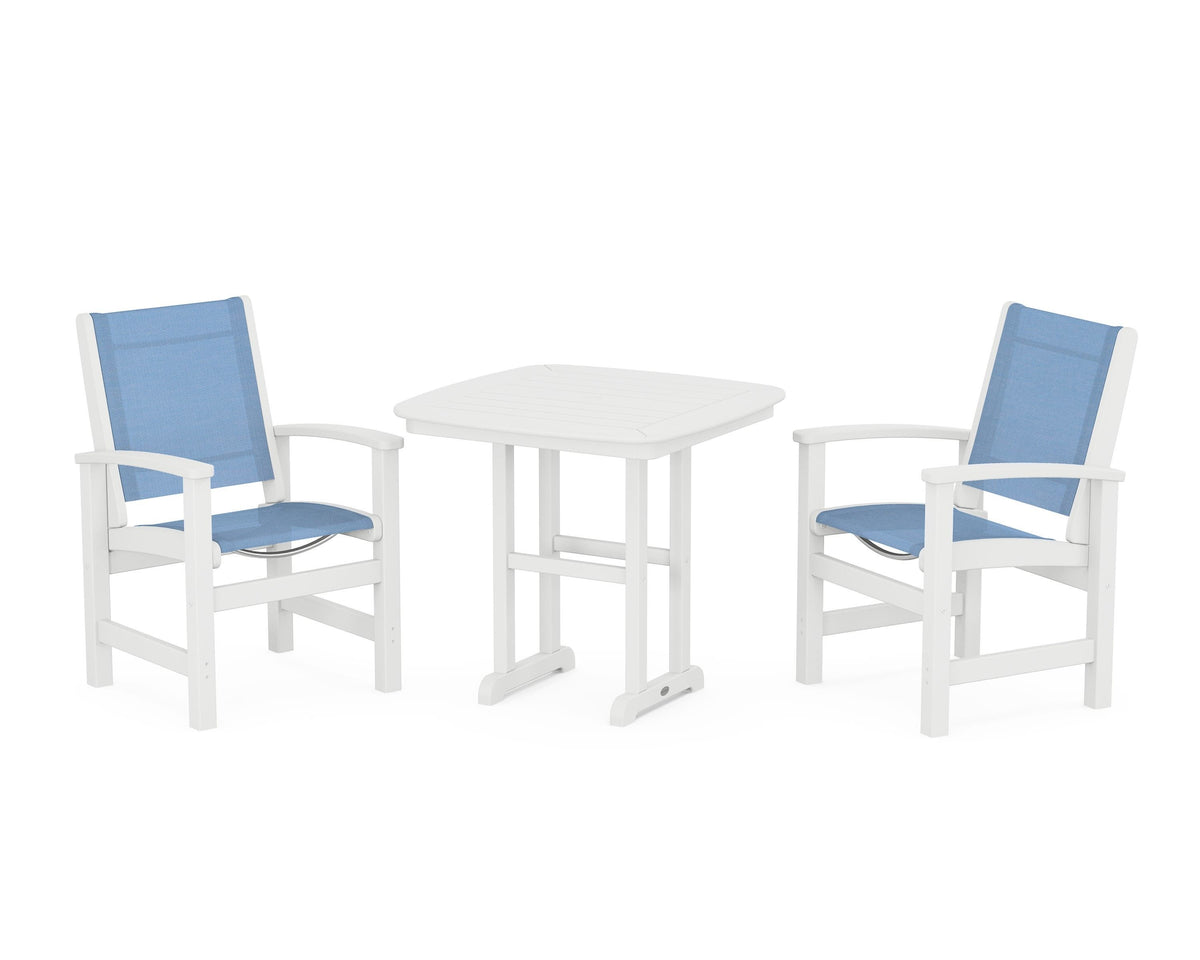 POLYWOOD Coastal 3-Piece Dining Set in White / Poolside