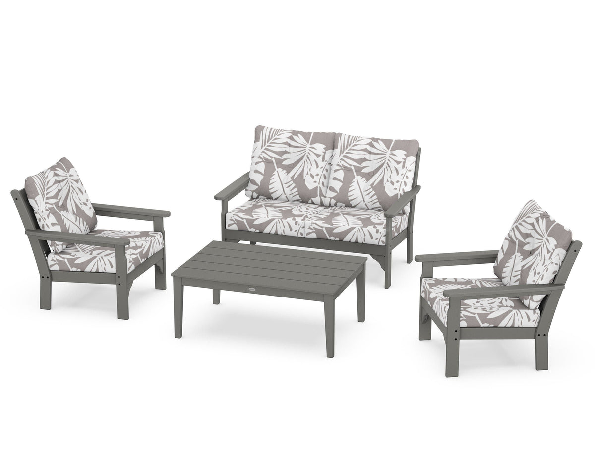 POLYWOOD Vineyard 4-Piece Deep Seating Set with Two Chairs and Loveseat in Slate Grey / Leaf Grey Mist