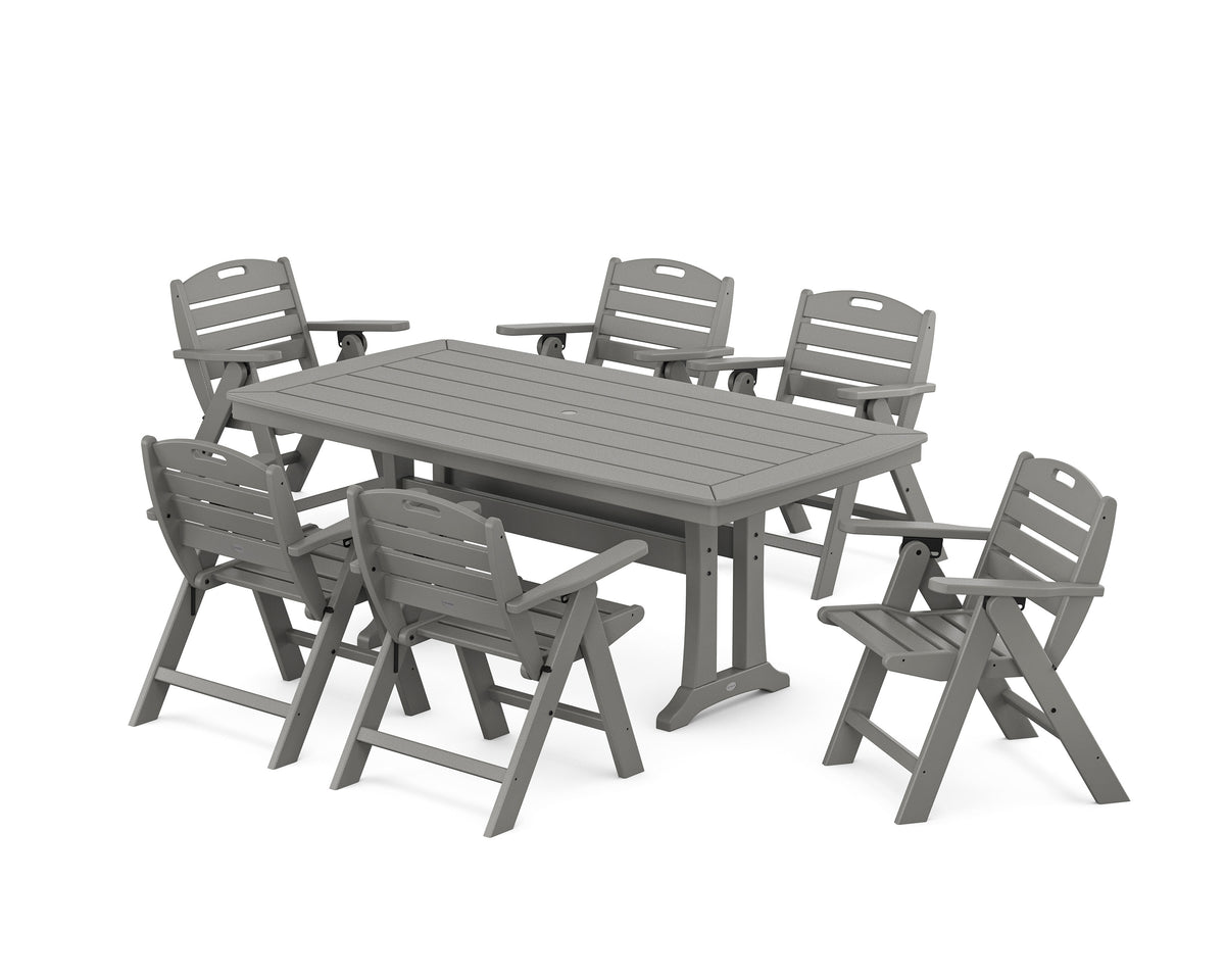 POLYWOOD Nautical Lowback 7-Piece Dining Set with Trestle Legs in Slate Grey
