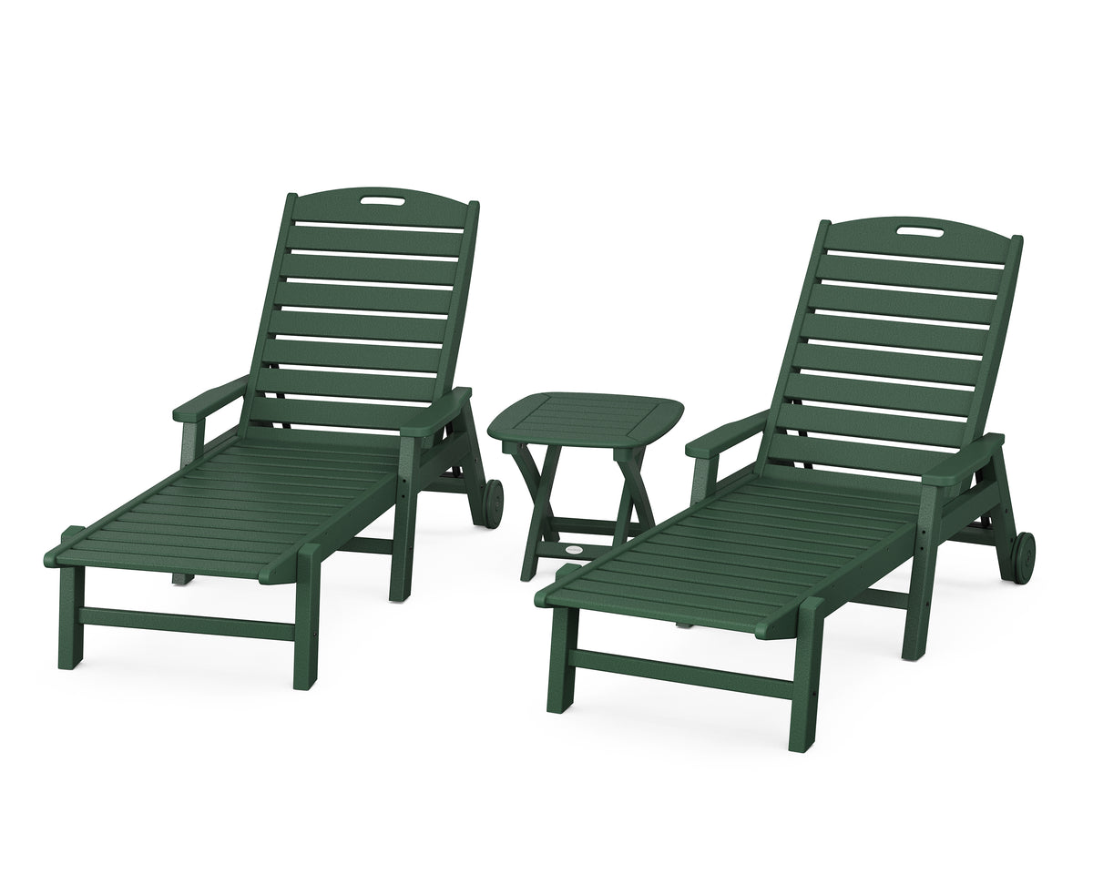 POLYWOOD Nautical 3-Piece Chaise Set with Nautical Side Table in Green