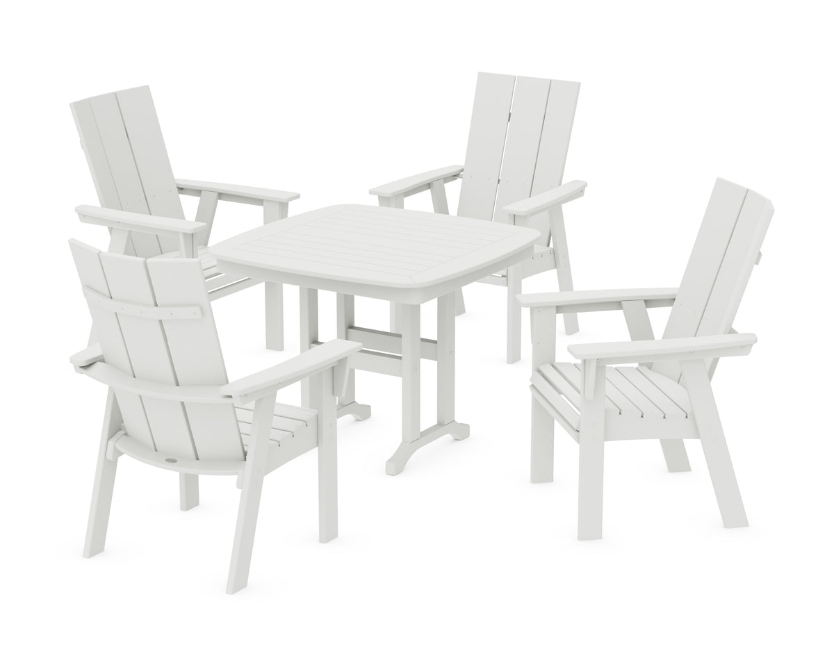 POLYWOOD Modern Curveback Adirondack 5-Piece Dining Set - 37" Table in Vintage White