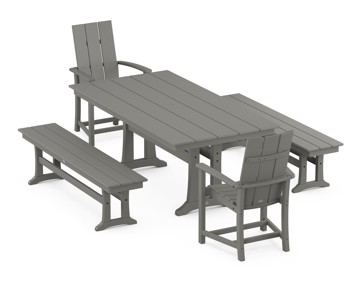 POLYWOOD Modern Adirondack 5-Piece Farmhouse Dining Set with Trestle Legs in Slate Grey