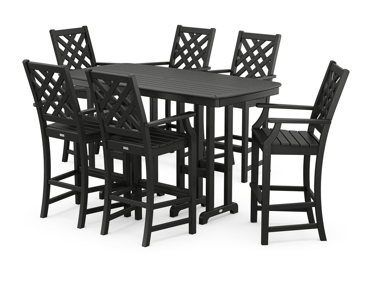 POLYWOOD Country Living Wovendale Arm Chair 7-Piece Bar Set in Black