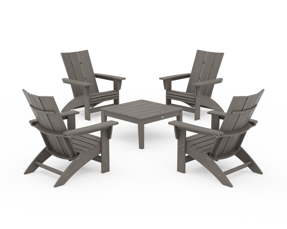 POLYWOOD 5-Piece Modern Grand Adirondack Chair Conversation Group in Driftwood