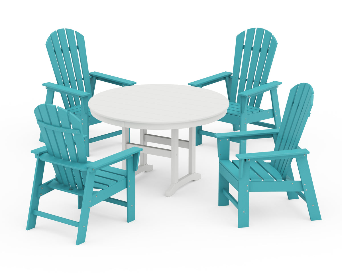 POLYWOOD South Beach 5-Piece Round Farmhouse Dining Set in Aruba / White