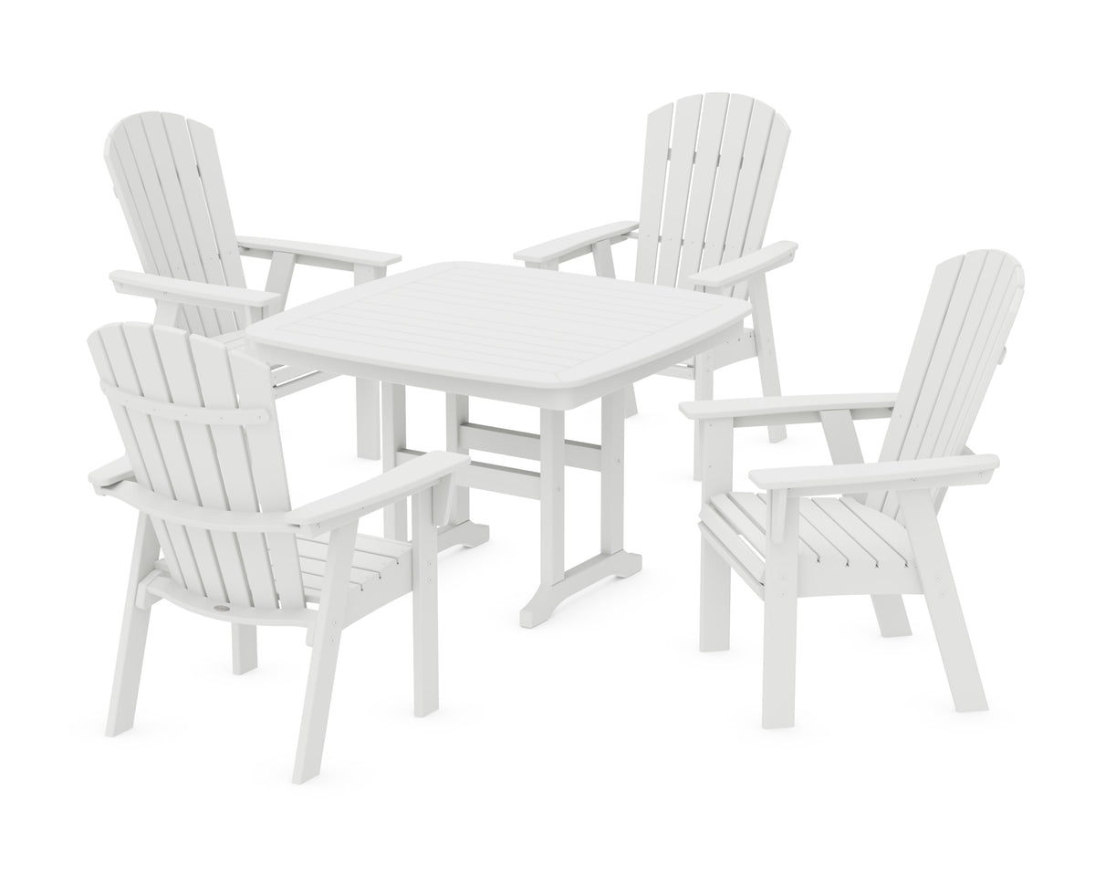 POLYWOOD Nautical Curveback Adirondack 5-Piece Dining Set - 44" Table in White