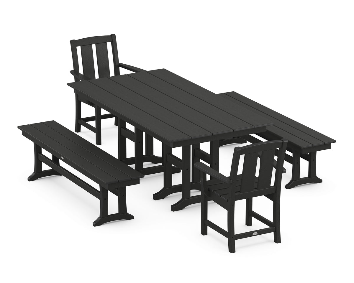 POLYWOOD Mission 5-Piece Farmhouse Dining Set with Benches in Black