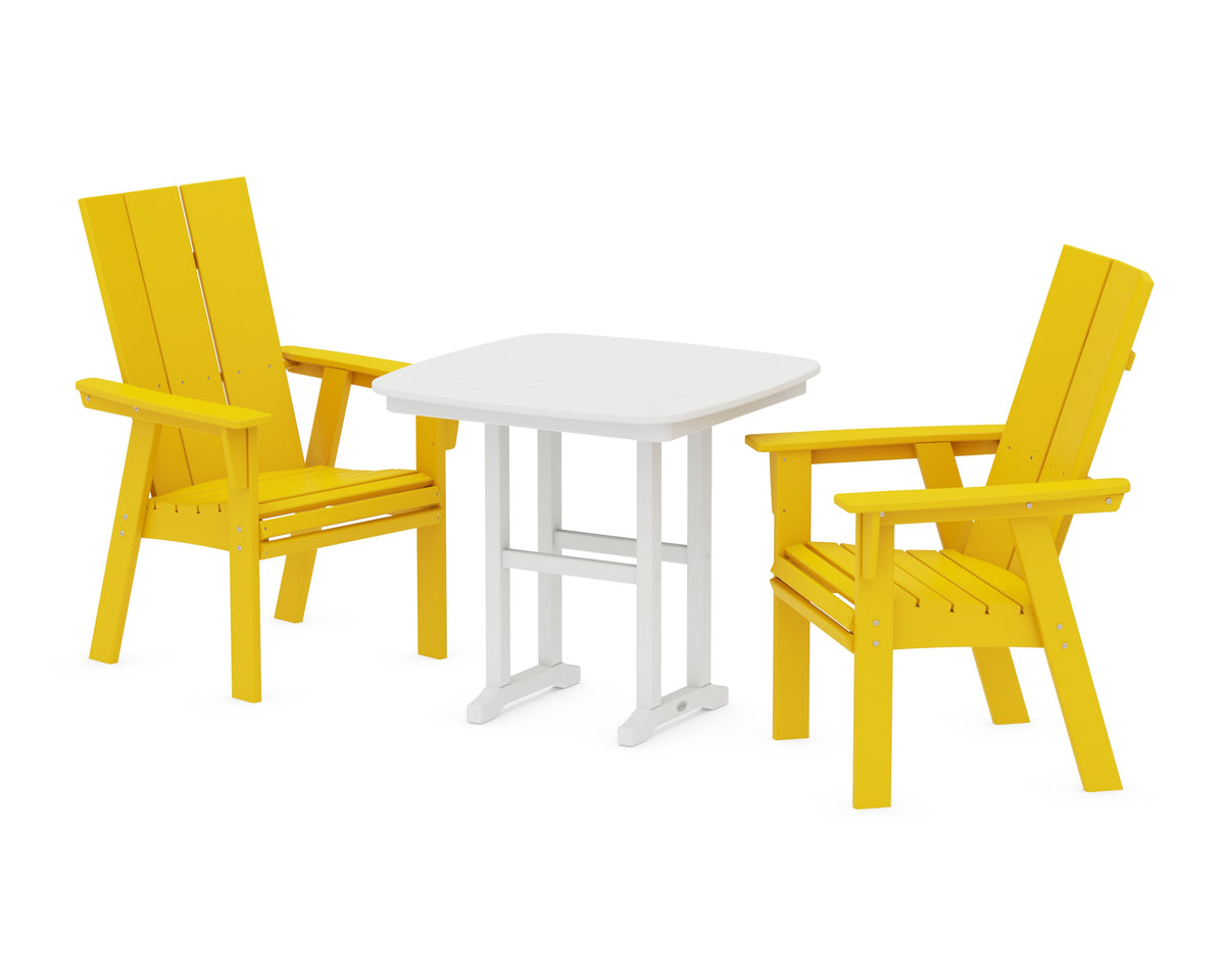 POLYWOOD Modern Curveback Adirondack 3-Piece Dining Set in Lemon / White