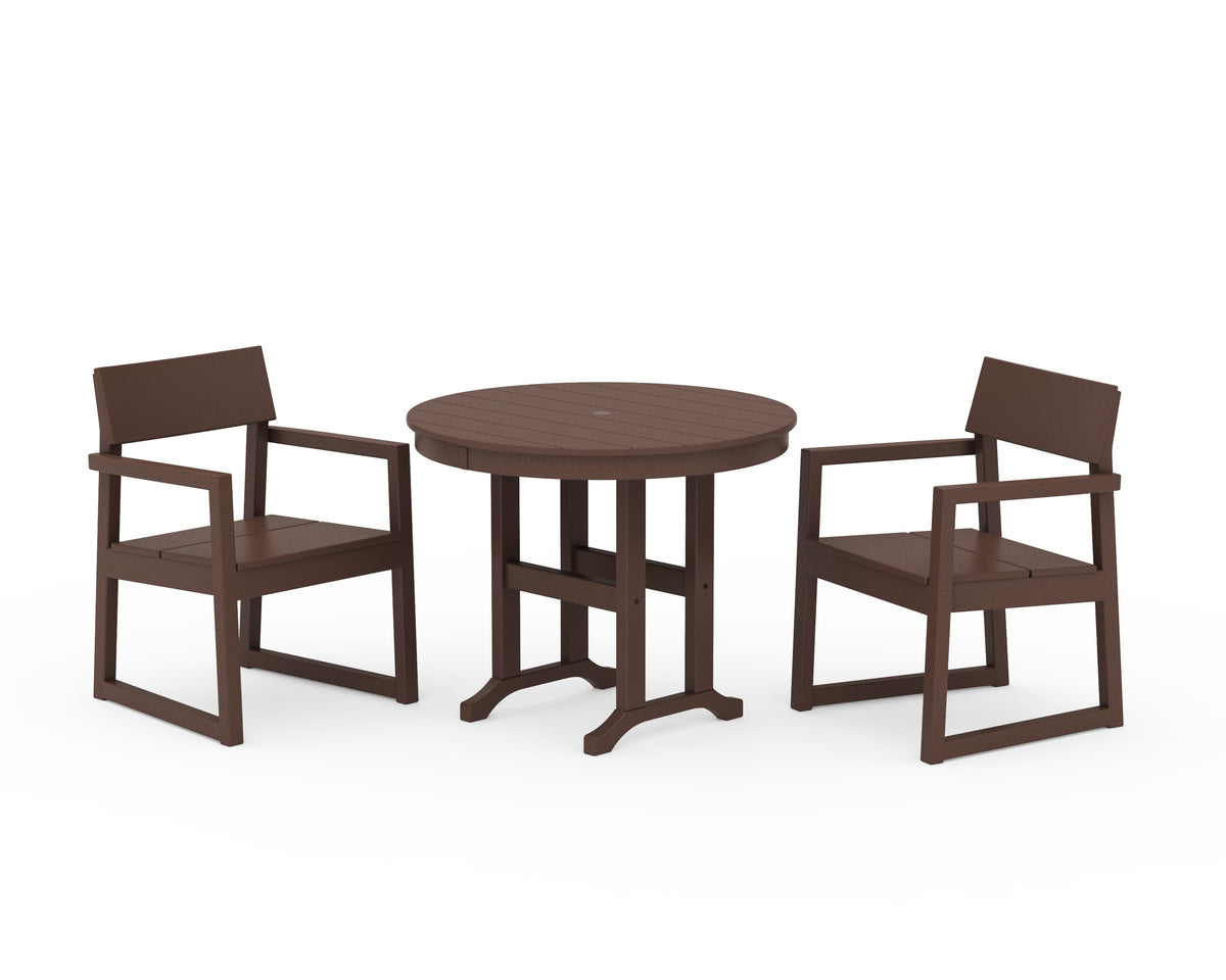 POLYWOOD EDGE 3-Piece Round Dining Set in Mahogany