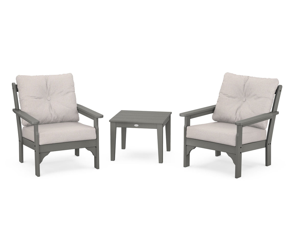 POLYWOOD Vineyard 3-Piece Deep Seating Set in Slate Grey / Dune Burlap