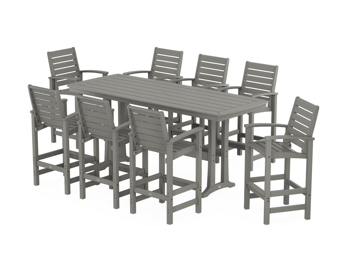 POLYWOOD Signature 9-Piece Bar Set with Trestle Legs in Slate Grey