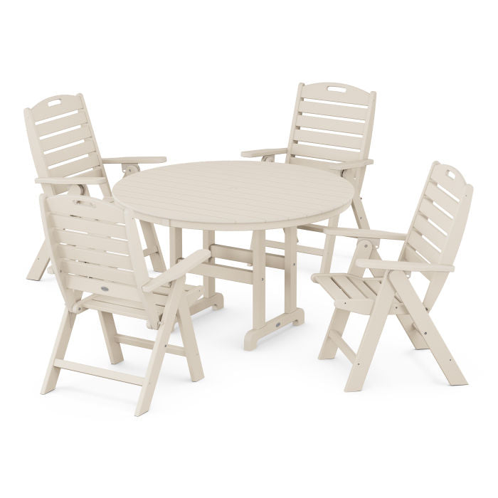 POLYWOOD Nautical Folding Chair 5-Piece Round Farmhouse Dining Set