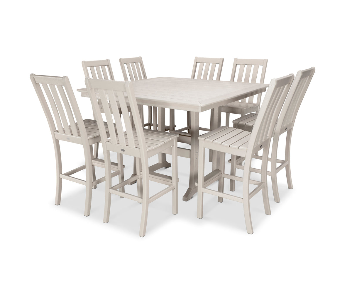 POLYWOOD Vineyard 9-Piece Nautical Trestle Bar Set in Sand