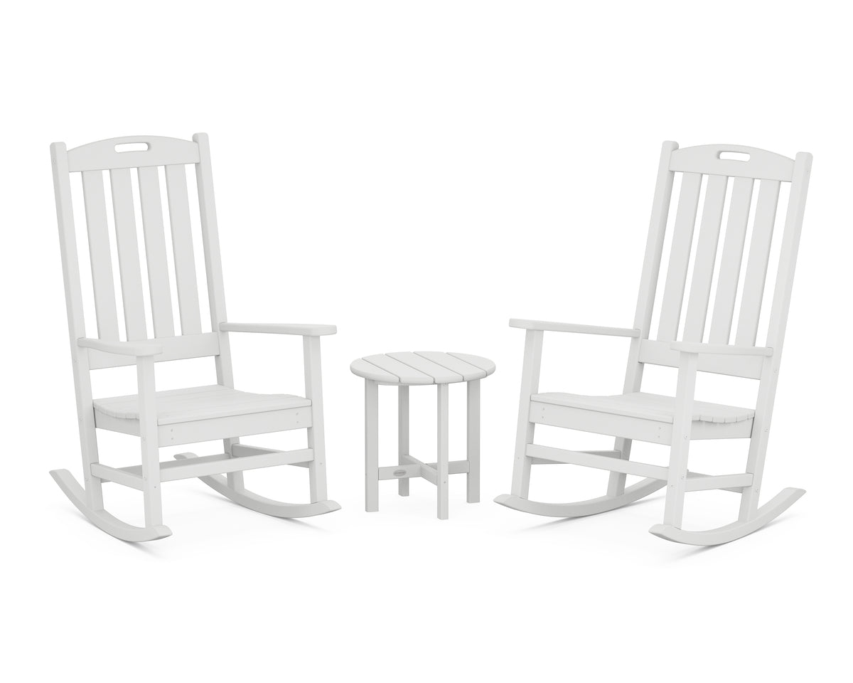 POLYWOOD Nautical 3-Piece Porch Rocking Chair Set with Round 18" Side Table in White