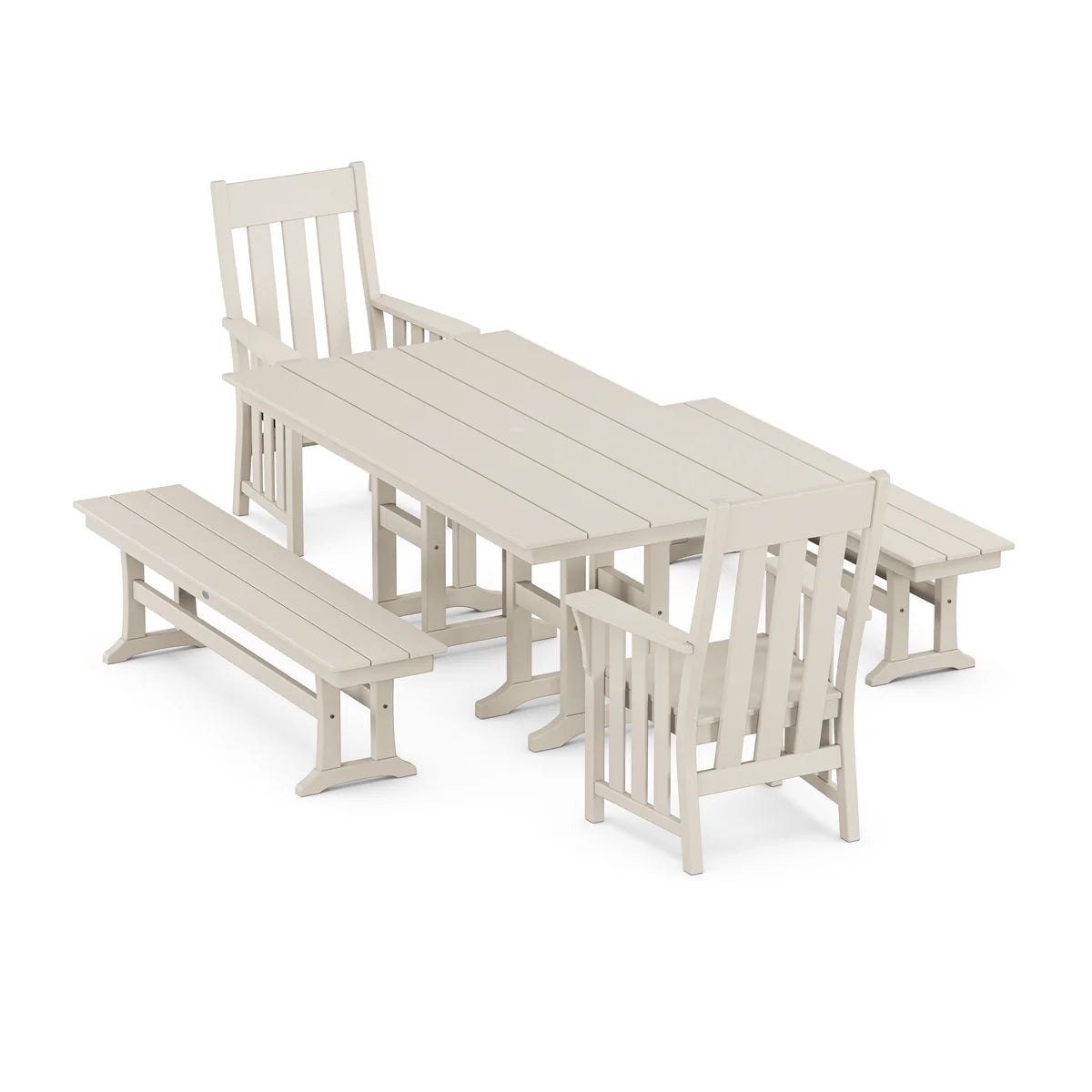 POLYWOOD Acadia 5-Piece Farmhouse Dining Set with Benches
